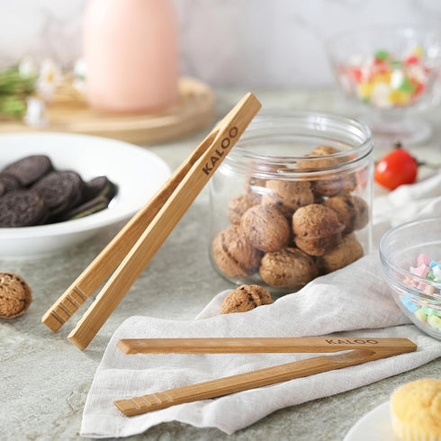 2PCS Reusable Toaster Tongs, Kaloo 8 inch Wooden Cooking Tong, Multipurpose Bamboo Tongs for Fruits, Bread, Pickles, cheese, Bacon, and Muffins...