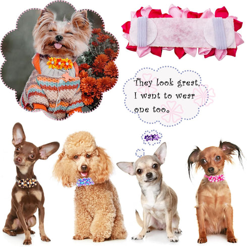 10 Pcs 4.4" Flowers Small Dogs Collar Charms Multi-Color Puppies Cats Slides Bow Ties Rhinestones Collar Attachment Pet Wedding Birthday Costume A...