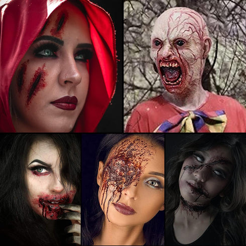 Special Effects SFX Halloween Makeup Kit - Fake Blood + Coagulated Blood Gel + 12 Colors Bruise Makeup Face Body Painting Palette with Brush + Sca...