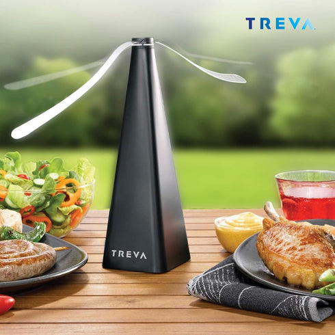 Treva Chemical Free Bug Fan, Fly Deterrent with Holographic Blades to Clear Bugs, Mosquitoes, and Flies, Battery Powered Fly Fan, Black (2 Pack)...