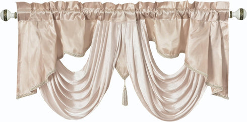 GOHD Valarie Fancy Window Valance. 54 x 18. Taffeta Fabric with Soft Satin Swag. Add Some Royal luxruy Accent to Your Home. (Coffee)...