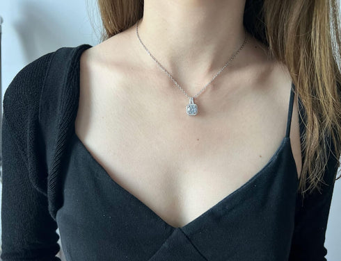 4 Pieces Fashion Shiny Square Zircon Crystal Pendant Necklace Earring Ring Jewelry Set for Women Wedding Party Prom Holiday Gifts...