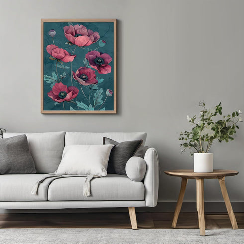 Posterizer 1 pcs-pink flowers with blue background-Floral & Botanical Art-Abstract & Modern Art-Decor for Home & Office- UNFRAMED Wall Art...