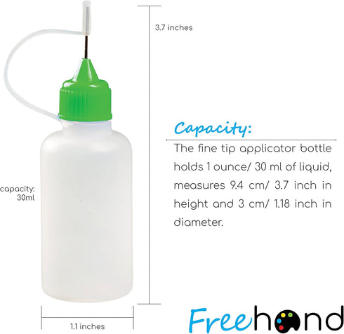 Free Hand Precision Tip Applicator Bottle 1 Oz. 4 Needle Tip Squeeze Bottles and 12 Tips for Acrylic Painting, DIY Quilling and Paper Craft...