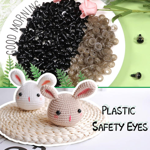TOAOB 150pcs 9mm Black Plastic Safety Eyes Crafts Safety Eyes with 150pcs Washers for Stuffed Animals Amigurumis Crochet Bears Doll Making...