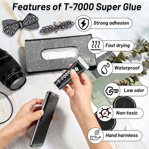 T7000 Black Glue for Phone Repair, 2 X 25 ML Semi Fluid Craft Glue T-7000 Adhesive Glue with Precision Tips for Fabric, Leather, Rubber Cement, To...