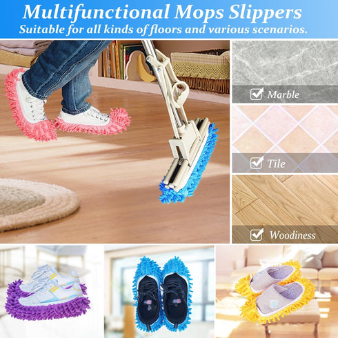 10 Pcs Shoes Cover Dust Duster, Washable Mop Slippers Shoes for Floor Cleaning, Reusable Microfiber Duster Mops for House, Office, Bathroom, Kitch...