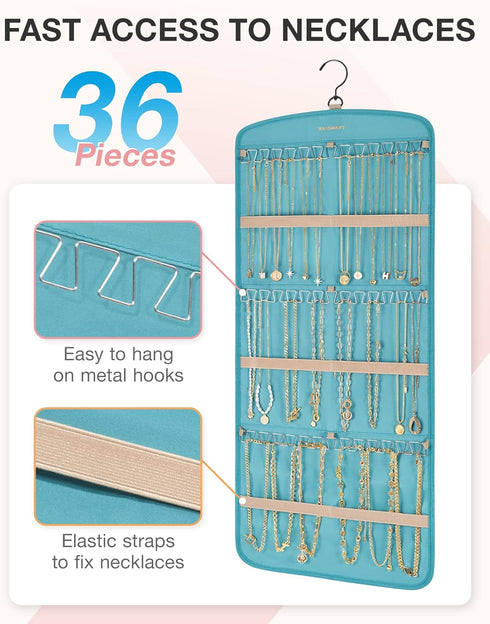 BAGSMART Hanging Jewelry Organizer, Necklace Holder Anti-tangle Earrings Rings Hanger with 20 Jewelry Bags Travel Storage Roll with Pockets Hang o...