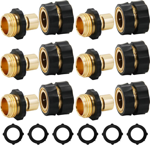 Triumpeek 3/4" Garden Hose Connector, 6 Sets Garden Hose Quick Connect Fittings, Male and Female Quick Release Garden Hose Connector...