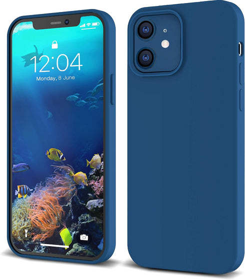 IceSword iPhone 12 Mini Case - Thin Liquid Silicone, Matte Blue, Soft Silk Cloth, Gel Rubber Full Body, Cool Shockproof Protection...