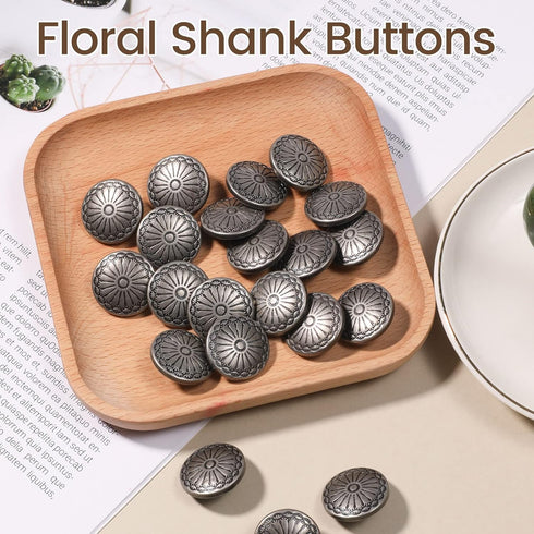 NUOMI 50 Pcs Antique Metal Shank Buttons, Vintage Shank Buttons for Crafts Projects, Coat, Jackets, Flower Pattern Engraved Metal Sewing Buttons 2...