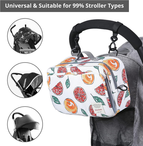 Non-Slip Stroller Organizer Bag for Diapers with Insulated Pocket, Stroller Hooks and Adjustable Strap,Universal Fit Most Strollers, Fruits...