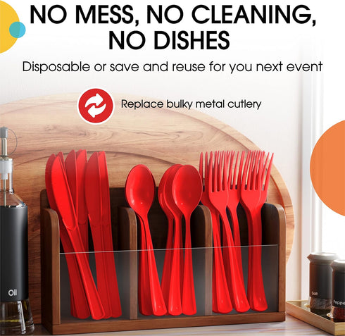 Disposable Red Plastic Spoons 50 Pcs - Heavy Duty Red Plastic Disposable Cutlery - Red Disposable Flatware, Red Plastic Silverware, Plastic Spoons...