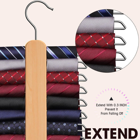 Tie Hanger, Rust Resistant Wooden Necktie Organizer with 20 Swivel Hooks, 360 Degree Rotation, Space Saving, Ideal for Closet Storage...
