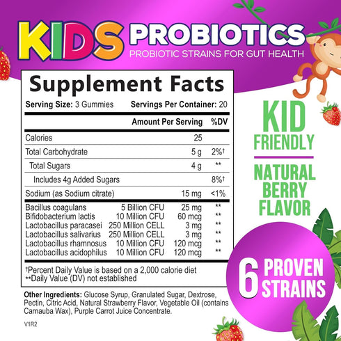 Kids Probiotic Gummies - Chewable Daily Probiotics for Kids Ages 3+ - Natural Digestive & Immune Health Support Vitamin - Nature's Recommended Veg...