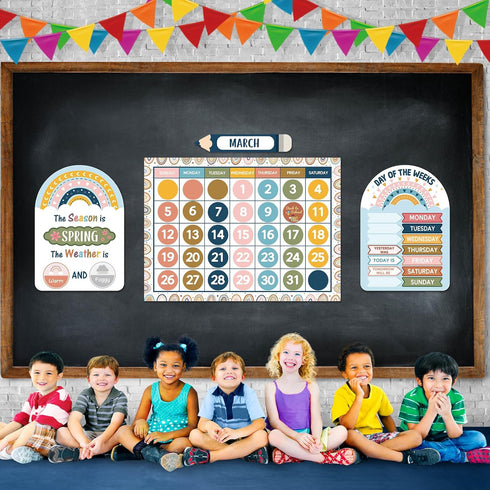 Calendar Bulletin Board Set, Calendar Seasons Weather Chart CTP Bulletin Board and Classroom Display with Stickers for School Classroom Bedroom Wa...