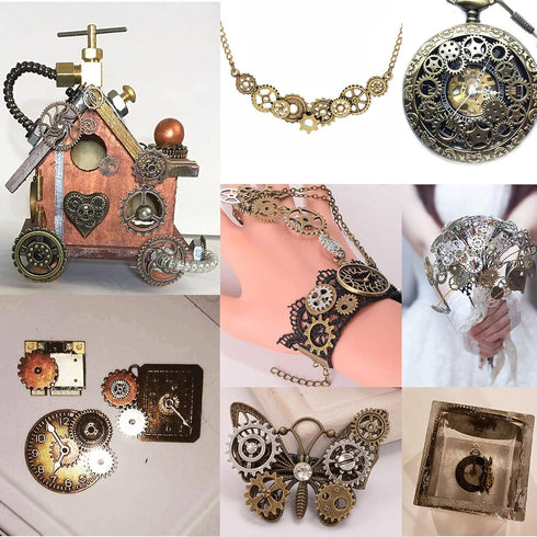 BIHRTC 200 Gram Antiqued Bronze Clock Face Charm Pendant Bulk Lots Mixed Clock Watch Gears Steampunk Charms Pendants DIY for Necklace Bracelet Jew...