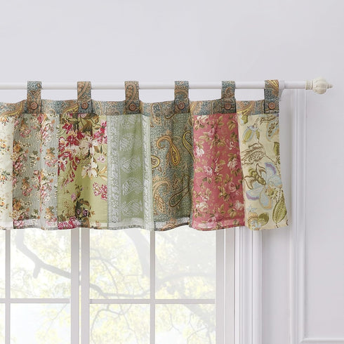 Greenland Home Blooming Prairie Authentic Patchwork Tab Top Window Valance 84 x 21...