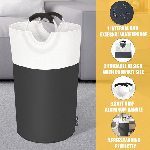 100L Laundry Basket, Collapsible Laundry Hamper with Padded Handles, Waterproof Laundry Bag, Tall Clothes Hamper Stand Up Well, Foldable Laundry B...