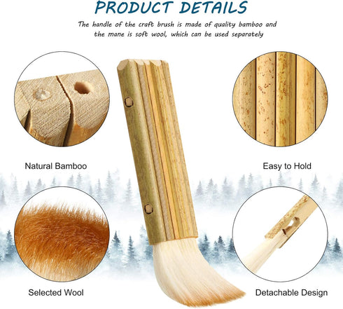 2 Pieces Hake Blender Brush Bamboo Brush for Ceramics Paint Brush Applicator Artist Drawing Brush Craft Painting Brushes for Watercolor, Wash, Cer...