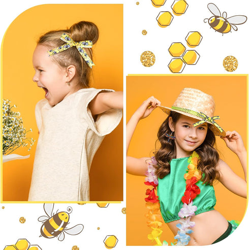 Jutom 15 Rolls 60 Yards Bee Ribbon Bee Flowers Bee Gnome Grosgrain Stripes Dots Yellow Wreath Ribbon Spring Easter Decorations for Sewing DIY Craf...