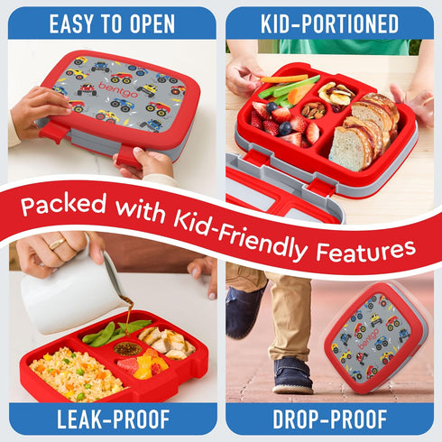 Bentgo Kids Prints Leak-Proof, 5-Compartment Bento-Style Kids Lunch Box - Ideal Portion Sizes for Ages 3-7, Durable, Drop-Proof, Dishwasher Safe, ...