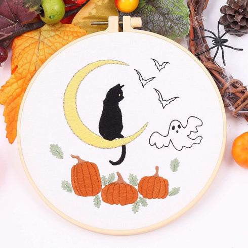 REEWISLY Halloween 4pcs Embroidery Kits with Patterns and Instructions, DIY Adult Beginner Embroidery Kits, Including 4 Plastic Embroidery Rings, ...