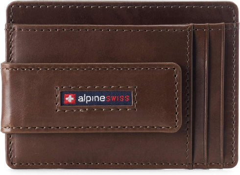 Alpine Swiss Harper Mens RFID Slim Front Pocket Wallet Magnetic Money Clip ID Card Holder Leather Glossy Nappa Brown...