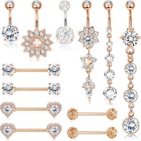 JOERICA Nipple Rings Belly Button Rings for Women 14G Stainless Steel Nipplerings Belly Navel Piercing Jewelry...