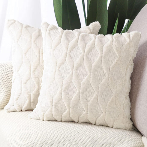 MADIZZ Set of 2 Soft Plush Short Wool Velvet Decorative Throw Pillow Covers 12x12 inch Beige Square Luxury Style Cushion Cases Pillow Shell for So...