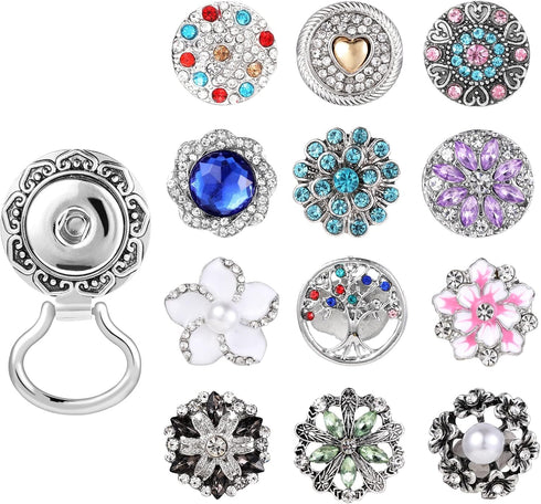 MJartoria Interchangeable Snap Buttons Centerpiece Rhinestone Eye Glass Holding Brooch (12pcs Blue-Rhinestone)...