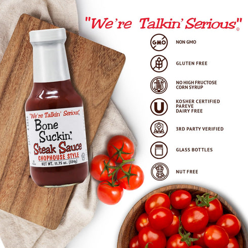 Bone Suckin' Steak Sauce, Chop House Style, 11.75 oz - Glass Bottle - Steaks, Burgers, Meatloaf, Pork Chops & Chicken - Gluten Free, Non-GMO - 1 P...