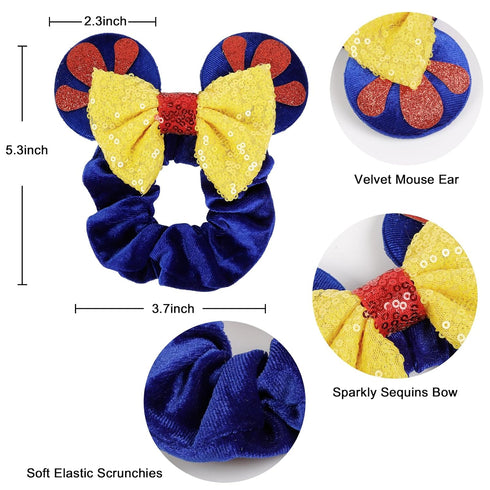 Mouse Ear Hair Scrunchies for Women, Cute Snow White Hair Bow Scrunchies for Girls Velvet Mouse Ears Hair Ties for Ponytail Party Favors Cosplay C...