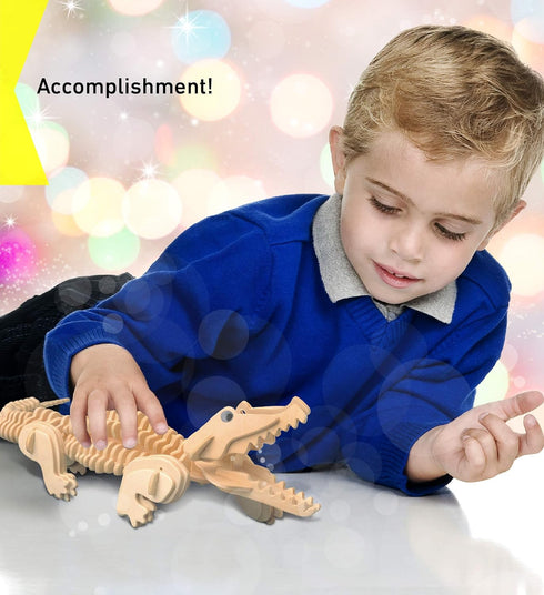 Puzzled 3D Puzzle Alligator Wood Craft Construction Model Kit, Fun, Unique & Educational DIY Wooden Toy Assemble Model Unfinished Crafting Hobby P...
