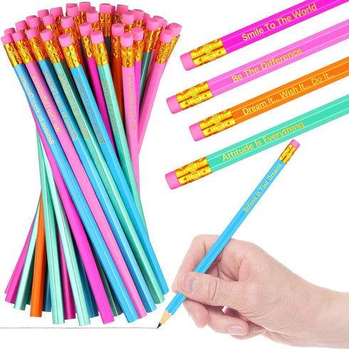 60 Pieces Inspirational Pencils Personalized Pencils Custom Wood Pencils Colorful Motivational Pencils with Inspirational Sayings for Students Tea...