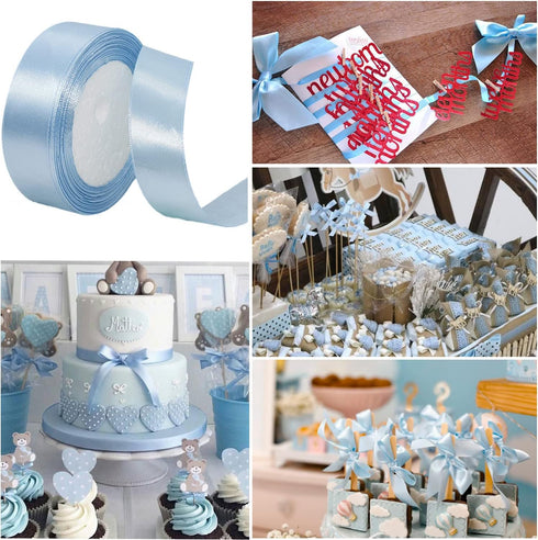 Light Blue Ribbon 1 Inch x 25 Yards, Baby Blue Satin Fabric Silk Ribbon for Gift Wrapping, Bows Making, Floral Bouquets, Wreaths, DIY Handicrafts,...