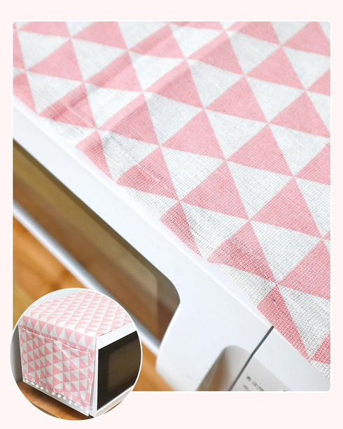 Microwave Oven Cover Dustproof Cotton Machine Protector Decorative Kitchen Appliance Cover with Side Storage Pockets (11.8 x 35.4 Inch, Pink Trian...