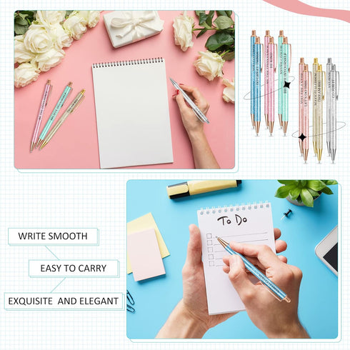 12 Pcs Quotes Sparkly Fancy Pen Inspirational Glitter Ballpoint Pen with Motivational Messages Cute Pens Metal Inspirational Metal Black Ink Pens(...