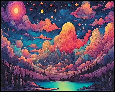 Posterizer 1 pcs- psychedelic funky hippie colorful landscape 3-Abstract & Modern Art-Fantasy & Fiction Art- Living Room Bedroom Decor- unframed w...