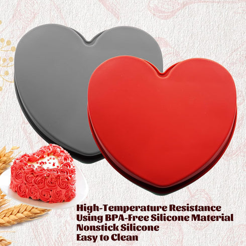 Silicone Heart Shaped Cake Pans,9 Inch Silicone Cake Pan for Baking, Heart Molds Silicone Non-Stick (Red-1PCS, 9 INCH)...