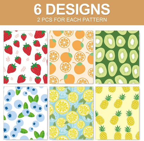 JarThenaAMCS 12 Sheet Fruit Wrapping Paper Strawberry Lemon Pineapple Gift Wrap Paper Bulk Summer Decorative Art Paper Folded Flat for Birthday Ba...