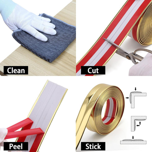 Multifunctional Wall Molding Trim & Corner Guards & Caulk Strip, Apply in Table Edge Door Frame Baseboard for Protection and Decoration, Shiny Gol...
