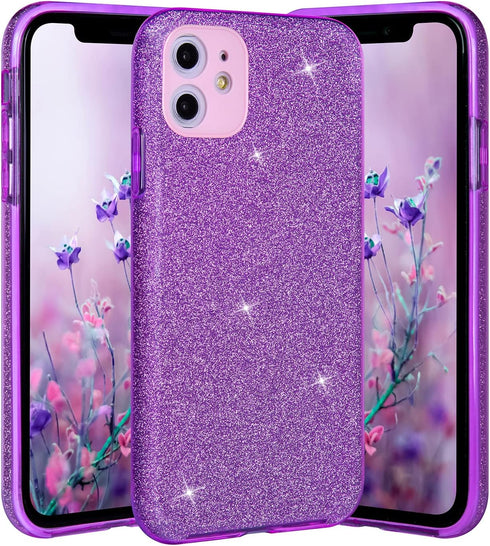 Wisdompro 2 Pack Case for iPhone 11, Cute Bling Sparkly Glitter Shiny Sparkle Shell, 3 Layer Hybrid Women Girls Protective Phone Case Slim Cover f...