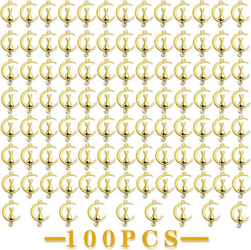 100pcs Cat in The Moon Charms Alloy Celestial Pendants Craft Supplies for DIY Earrings Necklace Bracelet Jewelry Making Christmas Birthday Party G...