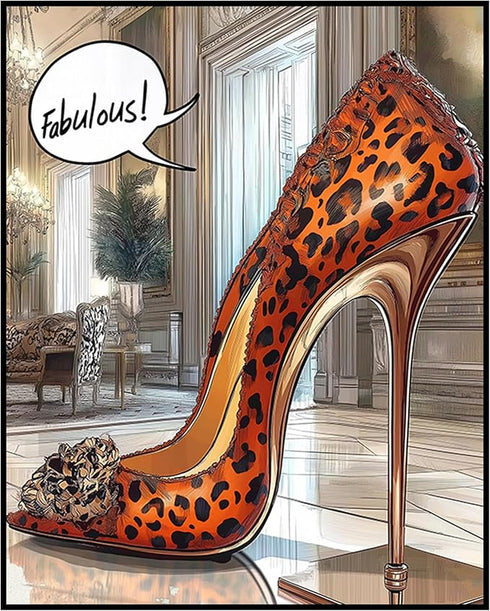 Posterizer 1 pcs-Comic style high heeled shoe with a leopard print-fabulous -2-Inspirational Women's Art Gift for Women, Fashionistas, Designer F...