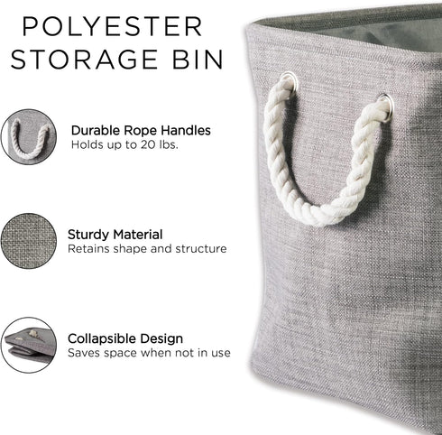 DII Polyester Container with Handles, Herringbone Storage Bin, Large Round, Small Square, Gray...