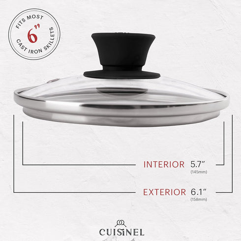 Glass Lid with Steam Vent Hole - 6"-Inch/15.24cm - Compatible with Lodge Cast Iron Skillet Pan - Fully Assembled Universal Replacement Cover - Tem...