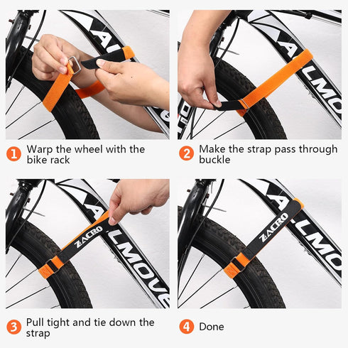 Zacro Bike Rack Straps, 4 PCS Adjustable Bike Wheel Strap with Upgraded Gel Grip & Stonger Metal Buckle, 24/31.5 Inches Anti-Slip Bicycle Tire Sta...