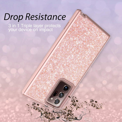 Coolwee Glitter Full Protective Case for Galaxy Note 20 Ultra 5G Heavy Duty Hybrid 3 in 1 Rugged Shockproof Women Girl Rose Gold for Samsung Galax...