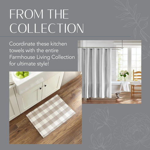 Elrene Home Fashions Farmhouse Living Stripe and Check Kitchen Towels, 17" x 28" (Set of 3), Gray/White 3...